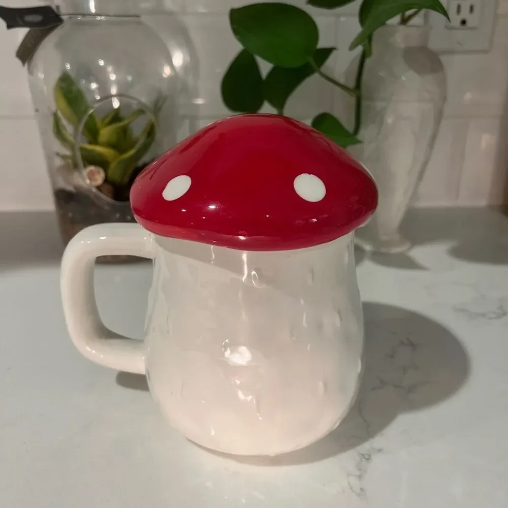 Cozy Cottagecore Goblin Forest Fairy White Ceramic Mushroom Lid Mug